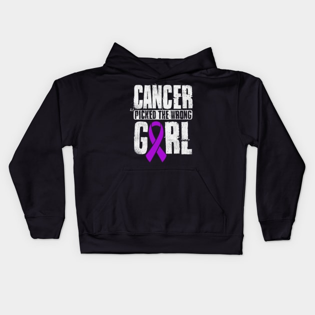 Cancer Picked The Wrong Girl Alzheimers Awareness Purple Ribbon Warrior Hope Kids Hoodie by celsaclaudio506